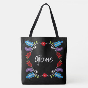 Bolso De Tela Ojibwe Floral Motif Black