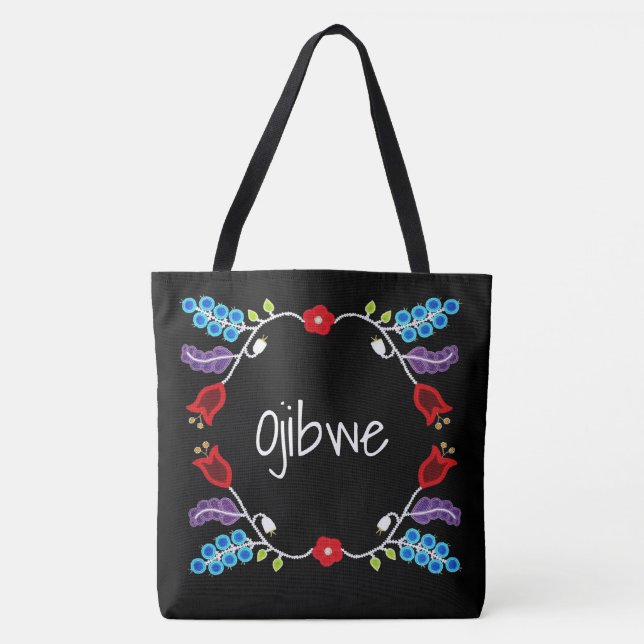 Bolso De Tela Ojibwe Floral Motif Black (Anverso)