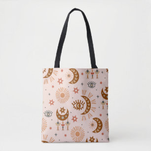 Bolso De Tela Ojo celeste, luna, patrón solar.