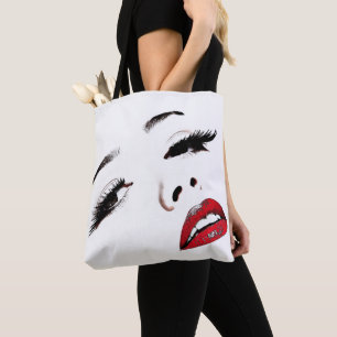 Bolso De Tela Ojos oscuros Labios Rojos Mujeres Marcas Arte De M
