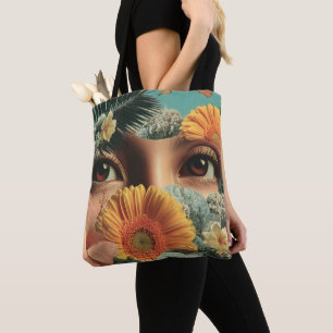 Bolso De Tela Ojos y flores surrealistas con mariposas