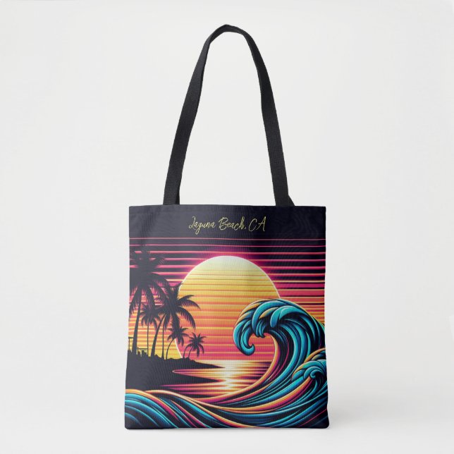 Bolso De Tela Ola de surf Sunset Retro (Anverso)