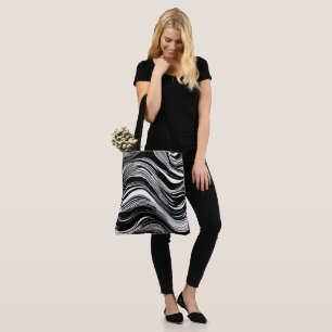 Bolso De Tela Ola negra y blanca abstracta