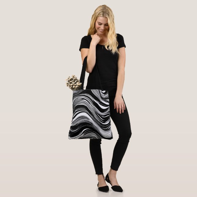 Bolso De Tela Ola negra y blanca abstracta (Puesto)