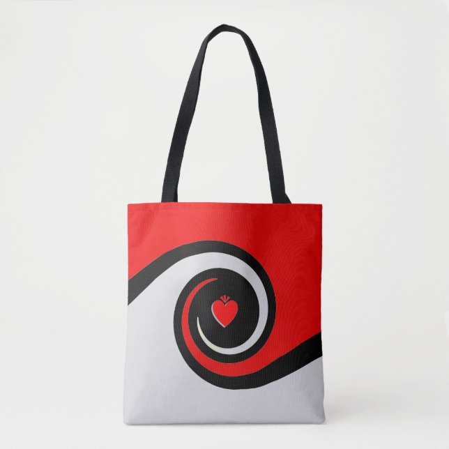 Bolso De Tela Olas abstractas rojas, negras y grises claras (Anverso)