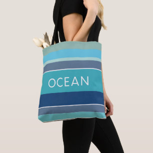 Bolso De Tela Olas azules oceánicas y playa en rayas de colores