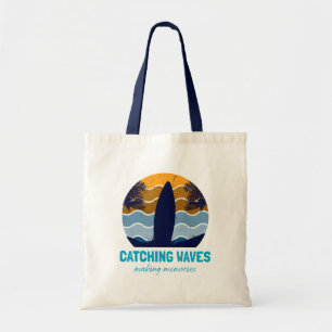 Bolso De Tela Olas de caza Arte Retro Surfboard Beach
