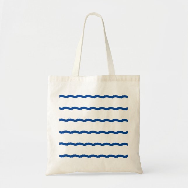 Bolso De Tela Olas de mar azul blanco rayas patrón náutico (Frente)