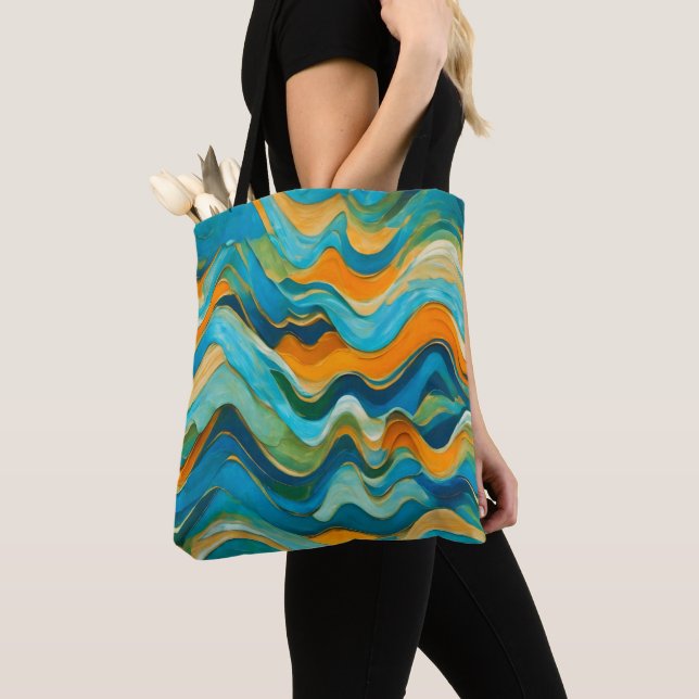 Bolso De Tela Olas de Naranja verde azul "Sanlúcar" (Detalle)