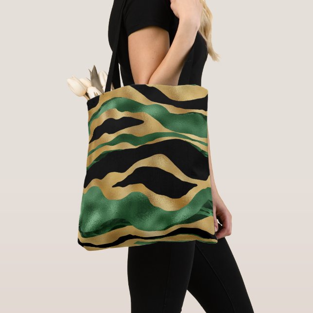 Bolso De Tela Olas de Purpurina negro de oro verde (Detalle)