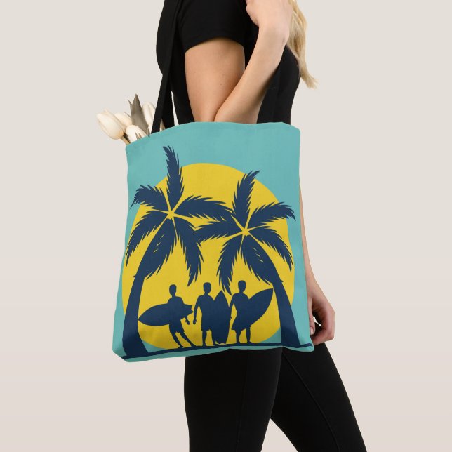 Bolso De Tela Olas de surf, sol y palmeras frescas (Detalle)
