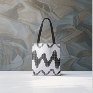 Bolso De Tela Olas de Zigzag con puntas negras sobre blanco