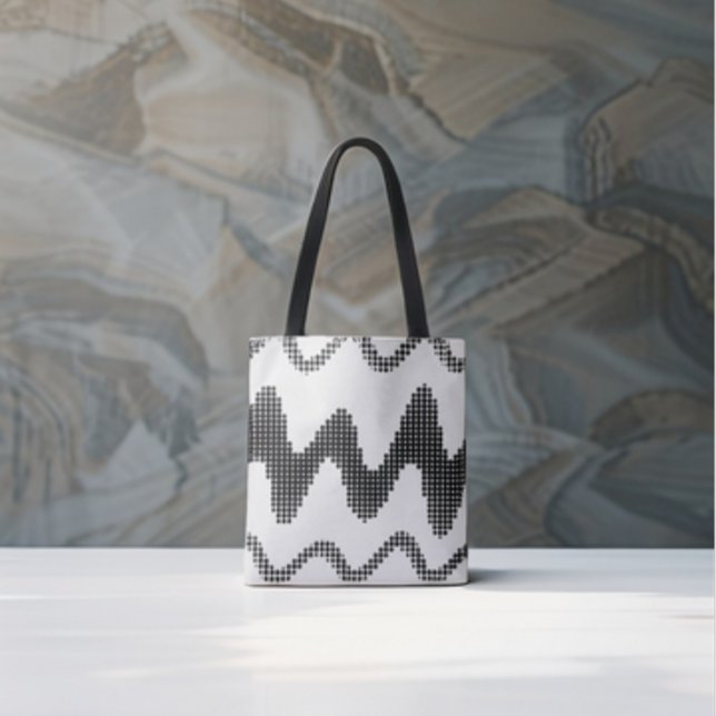 Bolso De Tela Olas de Zigzag con puntas negras sobre blanco (Subido por el creador)