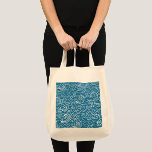 Bolso De Tela Olas del océano azul y blanco