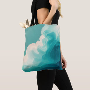 Bolso De Tela Olas Fluyentes Abstractas en Verde Azul y Blanco