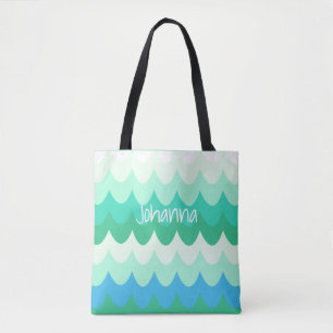 Bolso De Tela Olas marinas azules, verdes y Verde azuladas