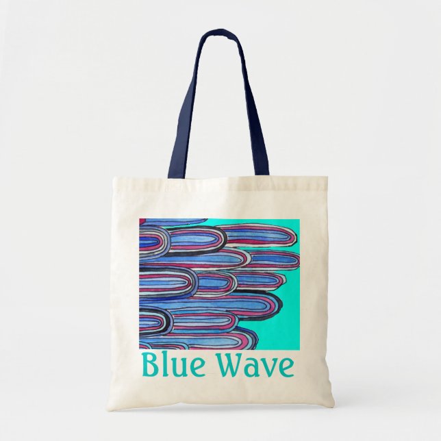 Bolso De Tela Olas oceánicas "Ola azul" arte azul acuático (Frente)