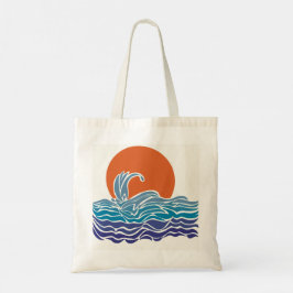 Bolso De Tela Olas oceánicas retro y puesta de sol