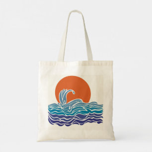 Bolso De Tela Olas oceánicas retro y puesta de sol