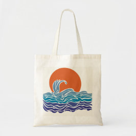 Bolso De Tela Olas oceánicas retro y puesta de sol