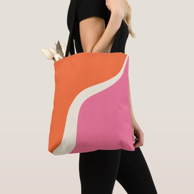 Bolso De Tela Olas simples 3 - rosa, Naranja y crema (Detalle)