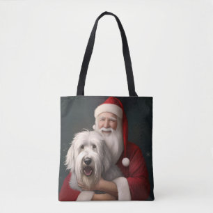 Bolso De Tela Old English Sheepdog con Santa Claus Festivo