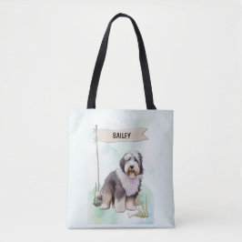 Bolso De Tela Old English Sheepdog Watercolor Personalized Dog