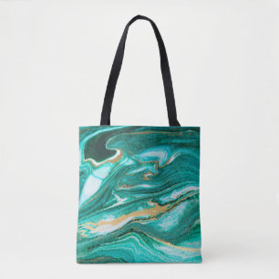 Bolso De Tela Oleada verde y dorada de fondo agate. Dorado