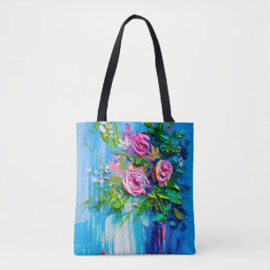 Bolso De Tela Óleo pintando un ramo de rosas. Impresionante