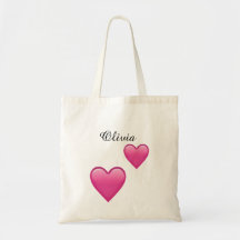 Olivia Personalized Tote Bag with Hearts Emoji