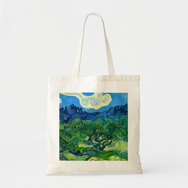 Bolso De Tela Olivos Van Gogh en un paisaje montañoso (Frente)