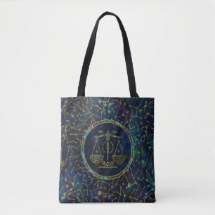 Bolso De Tela Olmo del oro del zodiaco del libra en la