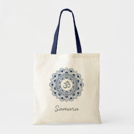 Bolso De Tela Om Mandala Lotus Name Navy Yoga Azul Yogi Lady Eco