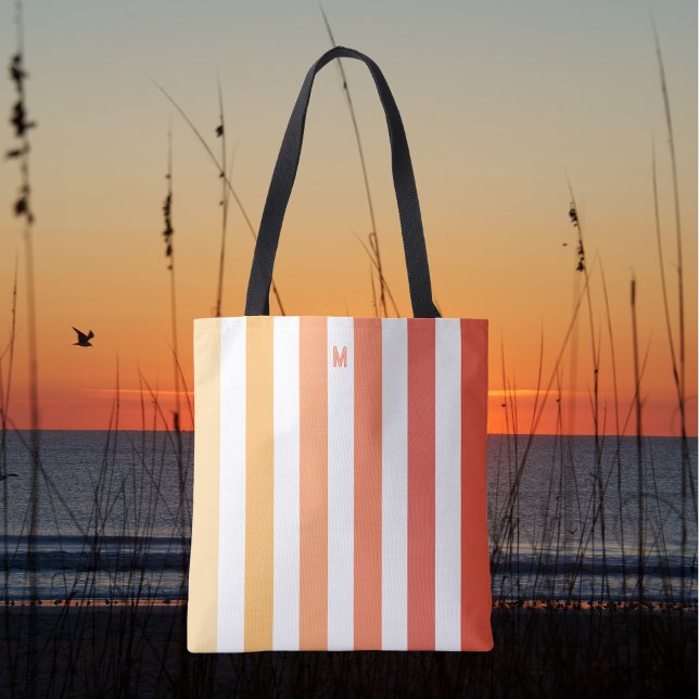 Bolso De Tela Ombre Beach Sunrise Stripe y Monograma Personaliza (Subido por el creador)