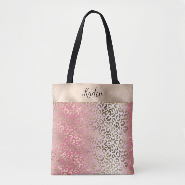 Bolso De Tela Ombre blanco rosado de Leopardo dorado (Anverso)