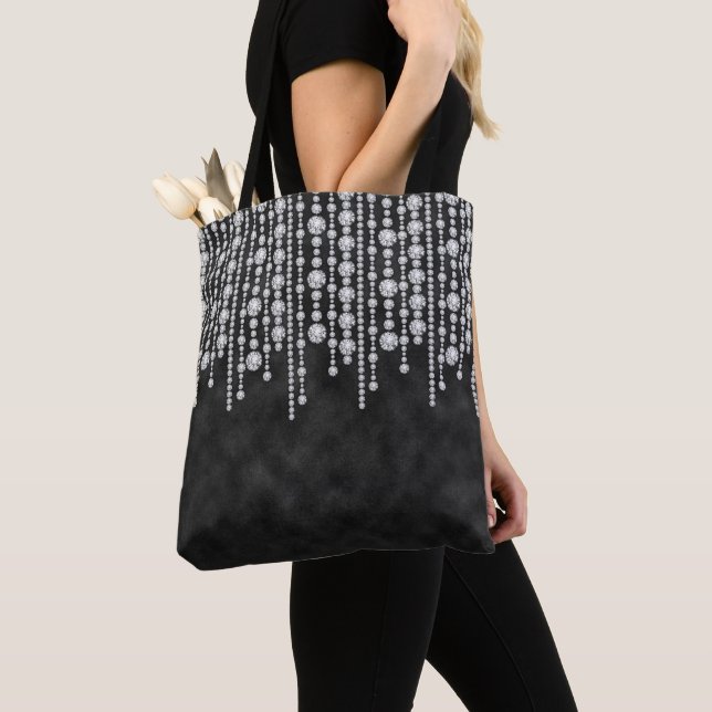 BOLSO DE TELA OMBRE NEGRO CON CADENAS DE DIAMANTE MIRAR PIEDRAS (Detalle)