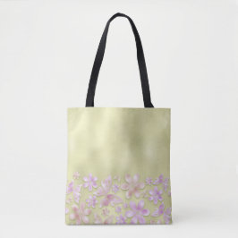 BOLSO DE TELA OMBRE VERDE CON MARIPOSAS Y FLORES DE COLOR ROSA