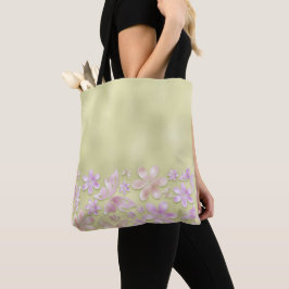 BOLSO DE TELA OMBRE VERDE CON MARIPOSAS Y FLORES DE COLOR ROSA