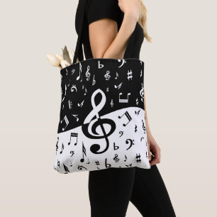 Bolso De Tela Onda elegante del Clef agudo blanco y negro