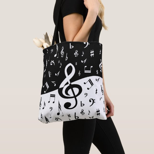 Bolso De Tela Onda elegante del Clef agudo blanco y negro (Detalle)