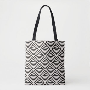 Bolso De Tela Onda Japonesa Seigaiha Blanco Negro Y Crema