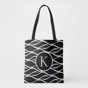 Bolso De Tela Onda negra y blanca con monograma Personalizado