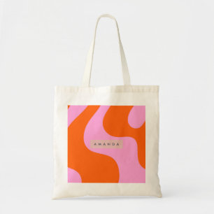Bolso De Tela Onda Personalizada de Franjas Naranja y Rosa Inten