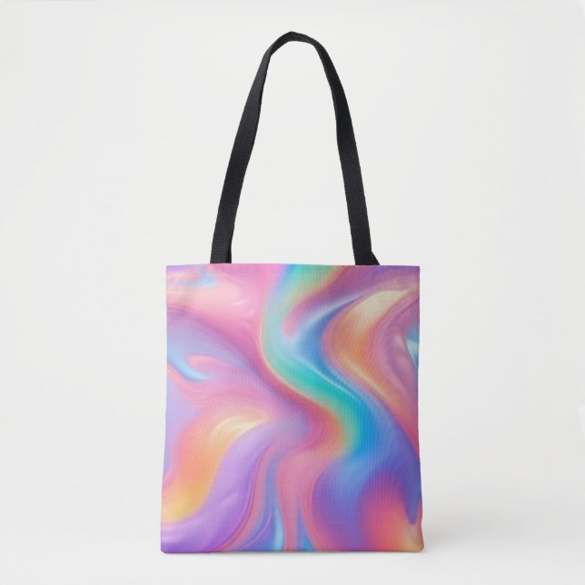 Bolso De Tela Ondas abstractas de neón rosa azul (Anverso)