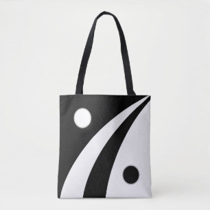 Bolso De Tela Ondas abstractas en blanco y negro con círculos