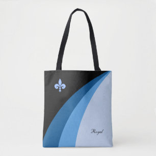 Bolso De Tela Ondas abstractas en tonos azules y fleur de lis