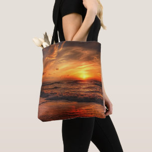 Bolso De Tela Ondas del mar de la puesta del sol