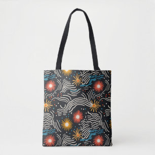 Bolso De Tela Ondas florales vibrantes abstractas en negro