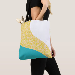 Bolso De Tela Ondas simples - Patrón floral Turquesa y Amarillo