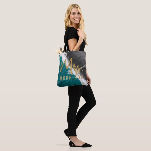 Bolso De Tela Ondas verde azuladas artsy modernas de la playa (Puesto)